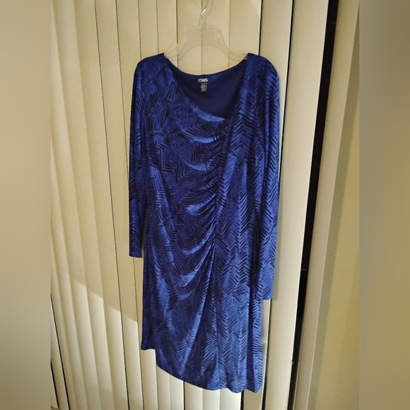 NWOT CHAPS XL Royal blue & black Stretch Pullover Midi Dress - Picture 1 of 13